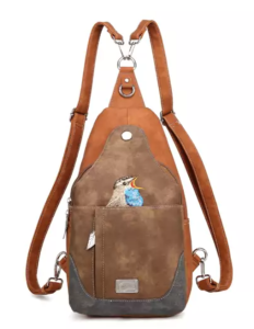 Ryggsäck med broderad fågel, Cognac / Brun - HI-DI-HI