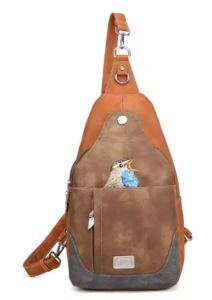 Ryggsäck med broderad fågel, Cognac / Brun - HI-DI-HI