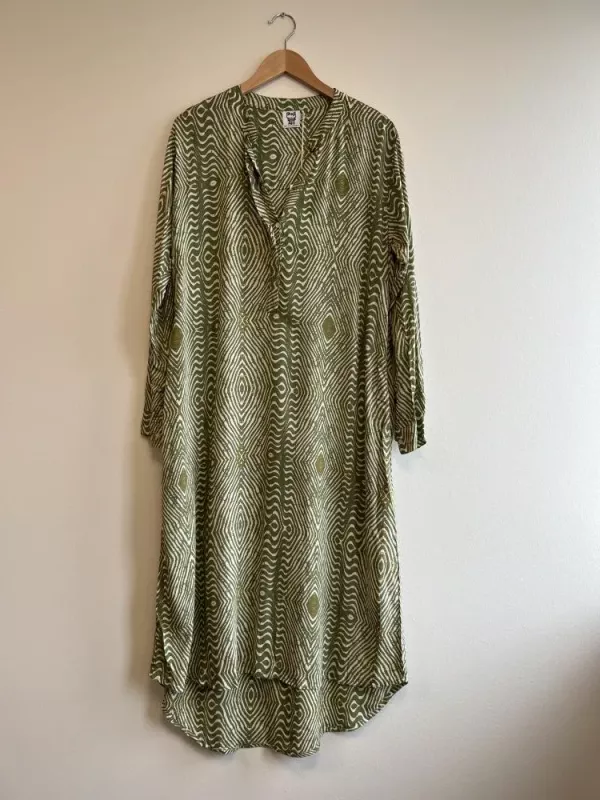 Skjortklänning med rund halsringning och dold knäppning, Zumba Grön (Ginger) - Stajl