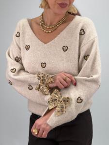 Stickad Tröja med hjärtan, Beige Sonja - Gemini      BERÄKNAD LEV: JAN/FEB