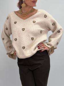 Stickad Tröja med hjärtan, Beige Sonja - Gemini      BERÄKNAD LEV: JAN/FEB