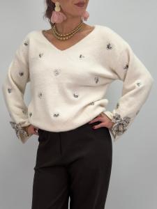 Stickad Tröja med hjärtan, Vit Sonja - Gemini       BERÄKNAD LEV: JAN/FEB