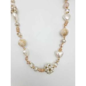 Halsband Långt, Pärlor och hjärtan i Sand / Creme - Cat & Co