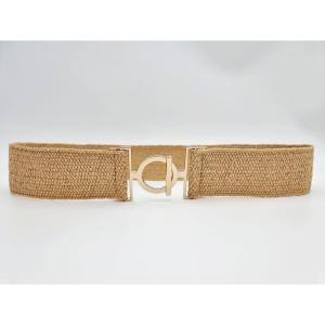 Elastiskt bälte i bast, Taupe - Cat & Co