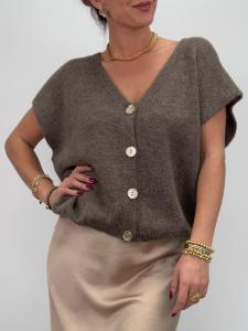 Stickad väst med guldknappar, Taupe Sanna - Gemini    BERÄKNAD LEV: JAN/FEB