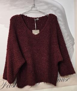 Tröja V-hals, Vinröd Flora - Soulful Fashion
