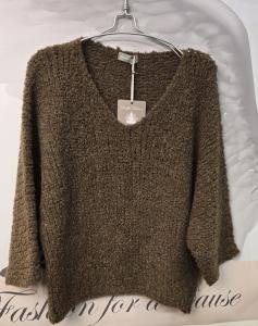 Tröja V-hals, Brun Mullvad, Flora - Soulful Fashion