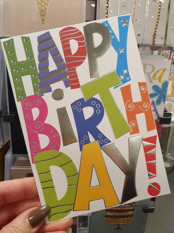 Happy Birthday, Festligt kort med stora färgglada bokstäver, Pictura