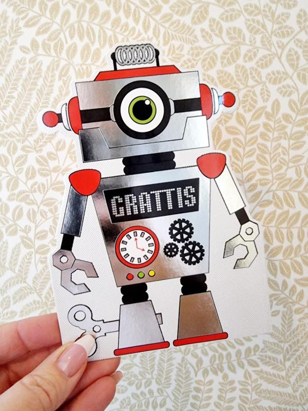 Grattis - dubbelt kort med en robot, Pictura