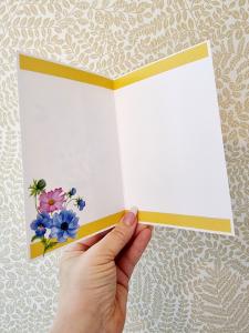 Grattis, dubbelt kort med ampel och blommor, Pictura