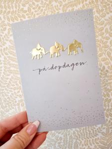 På dopdagen - dubbelt kort med elefanter i guld, Pictura