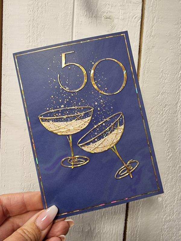 50 - dubbelt gratulationskort med 2 champagneglas, Pictura