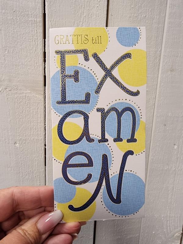 Grattis till Examen - Dubbelt kort med cirklar i blått och gult
