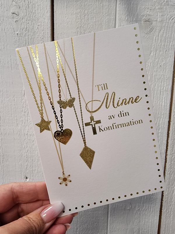 Till minne av din Konfirmation - Dubbelt kort, Vitt med halsband i guld