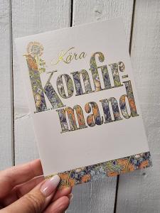 Kära konfirmand - Dubbelt kort, Vitt blommiga bokstäver