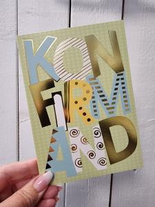 Konfirmand - Dubbelt kort med olika färger på bokstäverna