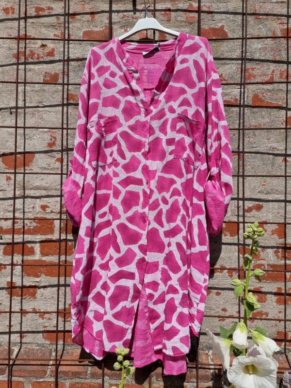 Långskjorta mönstrad giraffprint, Starkrosa - Rough & Rose