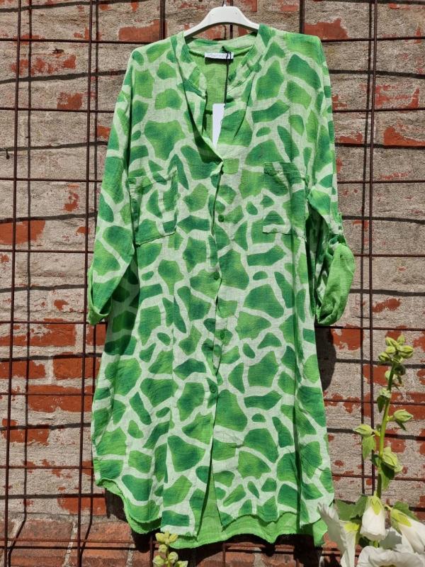 Långskjorta mönstrad giraffprint, Äpplegrön - Rough & Rose