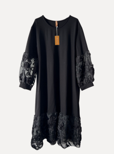 Klänning med spetsdetaljer, Svart, Angela - Reunion