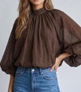 Blus med ballongärm, Brun Glitter Monica - Caramelle Fashion    BERÄKNAD LEV: OKT