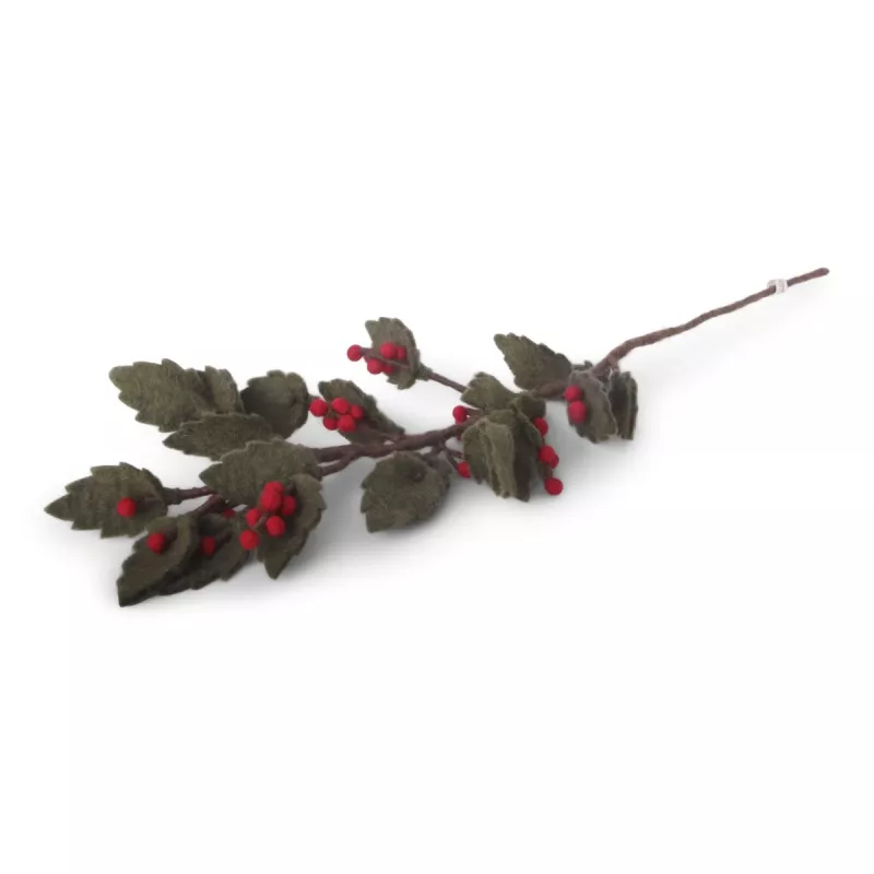 Tovad brun gren med gröna blad och röda bär (10523) - Én Gry & Sif                   LEV V.40