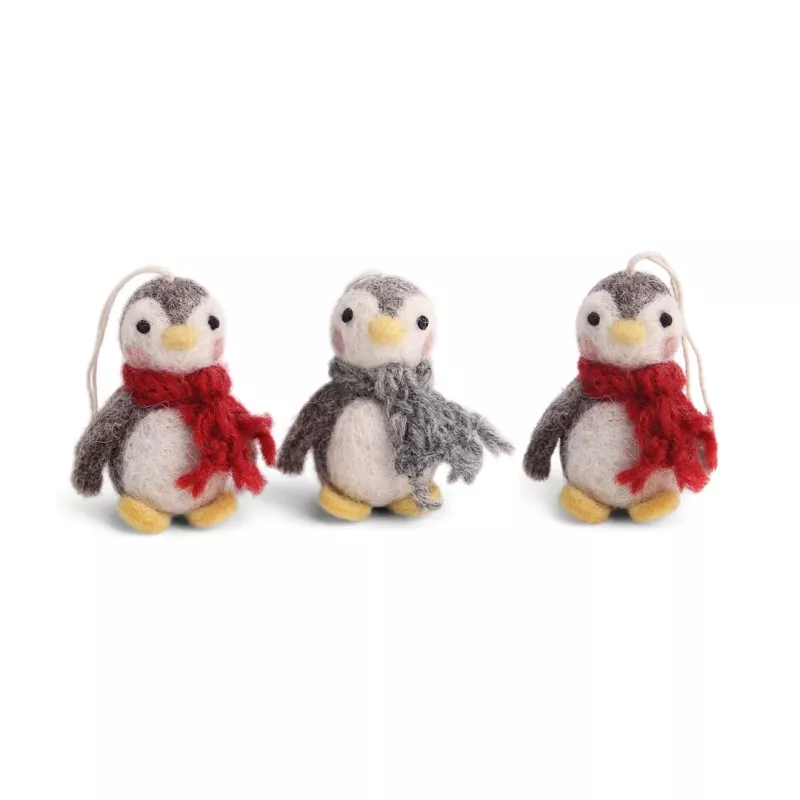 Tovade pingvinbebisar med röd och grå halsduk, set om 3 (12521) - Én Gry & Sif