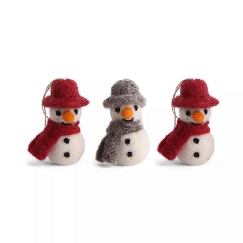Tovade snögubbar med hatt och halsduk, röd/grå, set om 3 (12220) - Én Gry & Sif               LEV V.40