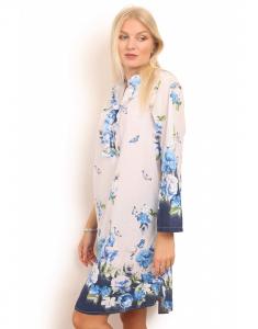 Klänning/tunika, vit botten med blomtryck i blå nyanser - Copenhagen Luxe