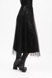 Tyllkjol med paljetter, Svart Cherie - Capri Collection