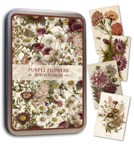Vykort i plåtlåda, Purple Flowers (20 vykort) - Sköna Ting