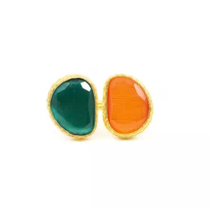 Ring Omikron Double, Orange / Grön Guld – 7EAST