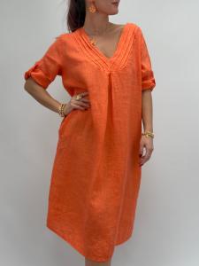 Linneklänning med v-hals, Orange Wendy - Gemini     BERÄKNAD LEV: MARS