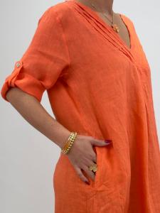 Linneklänning med v-hals, Orange Wendy - Gemini     BERÄKNAD LEV: MARS