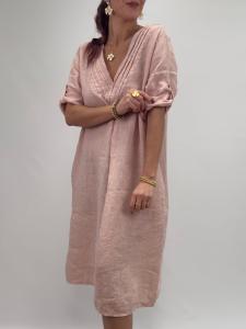 Linneklänning med v-hals, Ljusrosa Wendy - Gemini     BERÄKNAD LEV: MARS