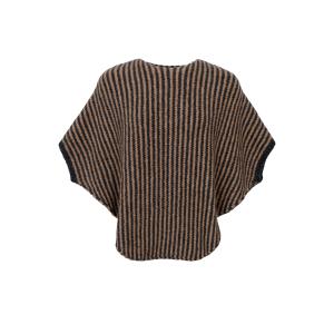 Poncho, Stickad Randig i Caffe Latte / Grå, Pella -  Black Colour