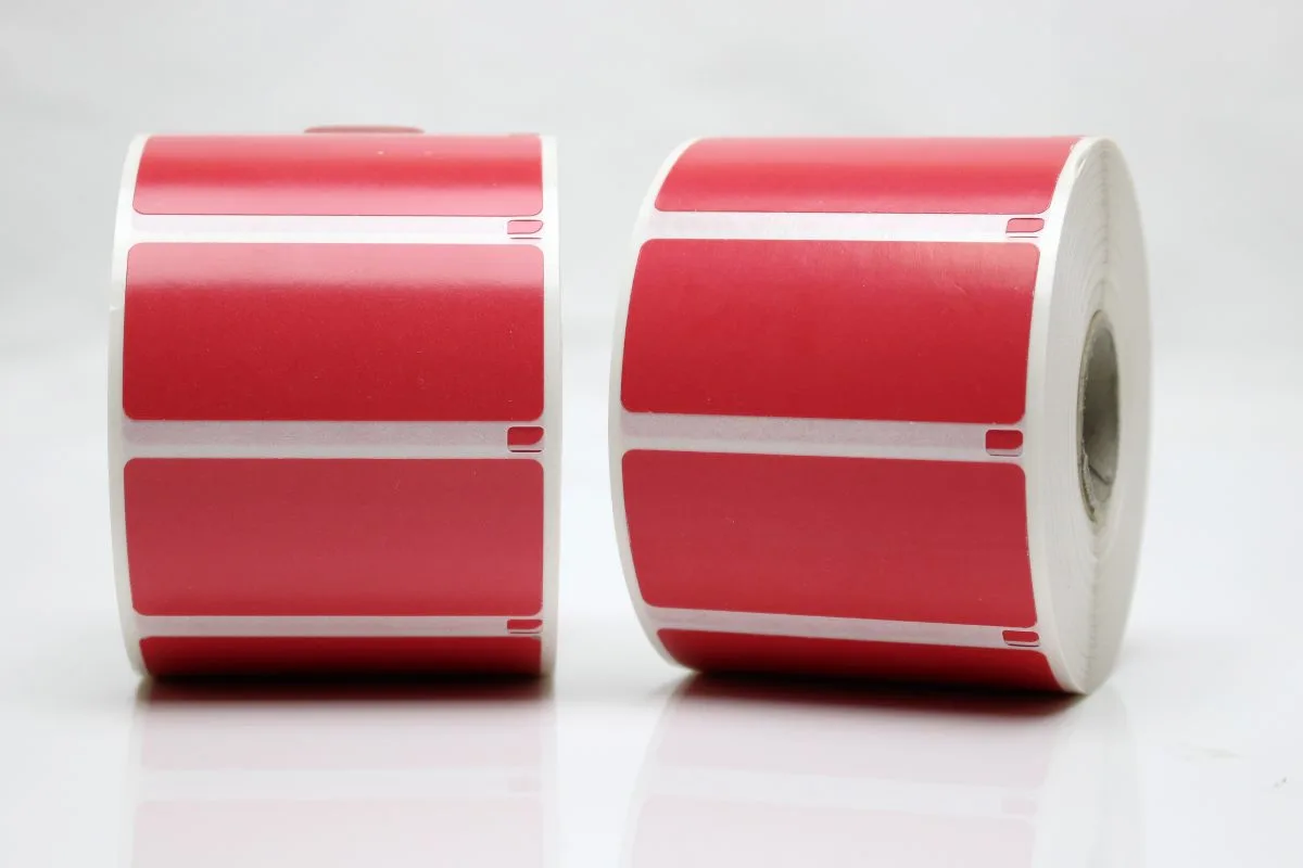 Etiketter, Rulle, DT, Röd, 56x25,4Ø12,7/25,4 mm, 1000 st/rulle