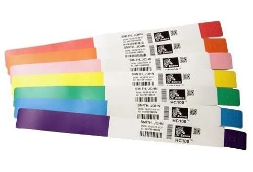 Festivalarmband på rulle, för vanliga etikettskrivare, Blå, Vattentåligt flerdagsband, 350 band/rulle, Zebra Z-Band Splash