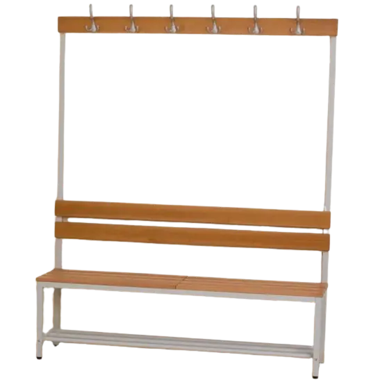 Omklädningsbänk med kroklist, 1200 mm bred, 5 krokar, Lira-120