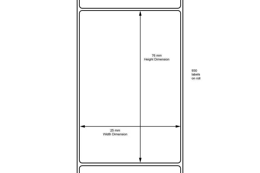 Etiketter, Rulle, DT, Perf, Z-Select 2000D, 25x76Ø25,4 mm, 930 st/rulle