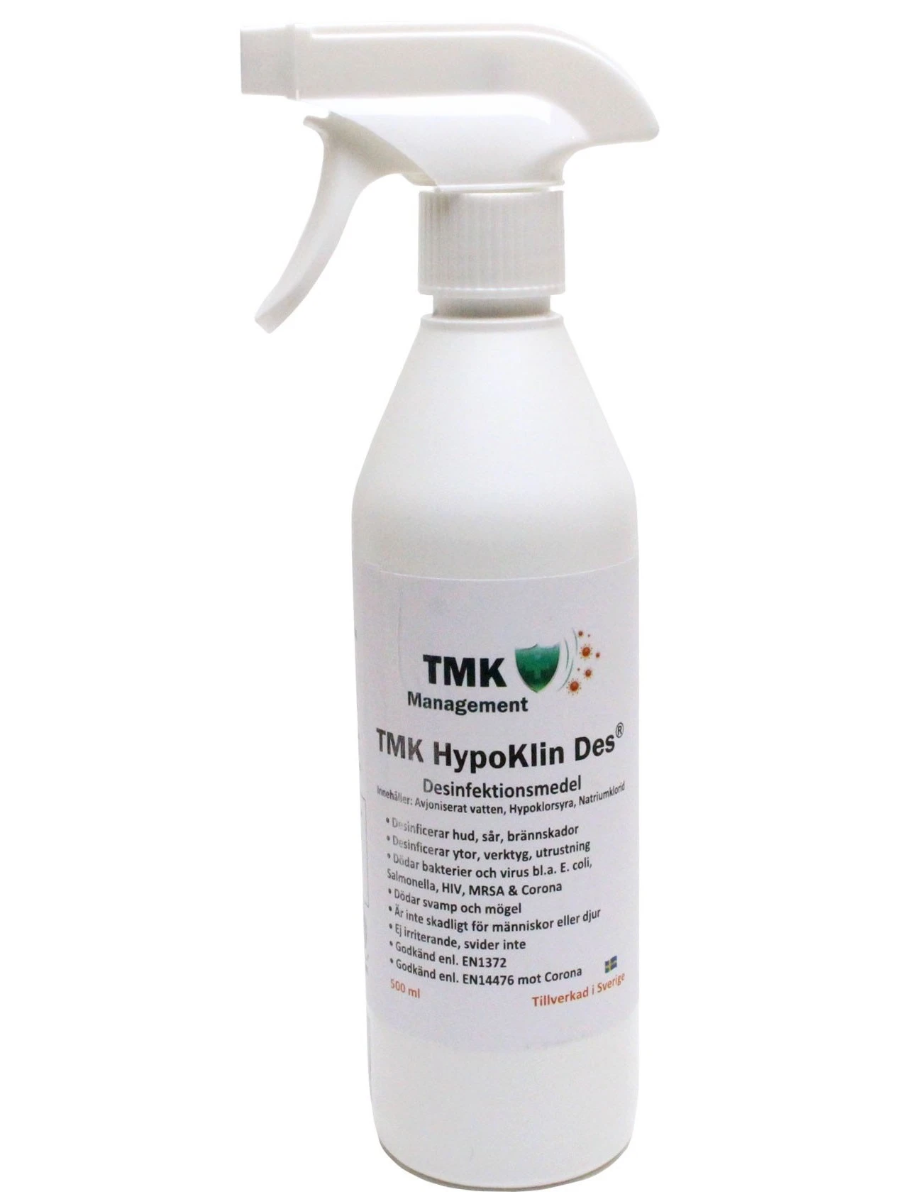 Desinfektionsmedel och rengöringsmedel, Tillverkad i Sverige, Sprayflaska, 500 ml, HypoKlin Des®