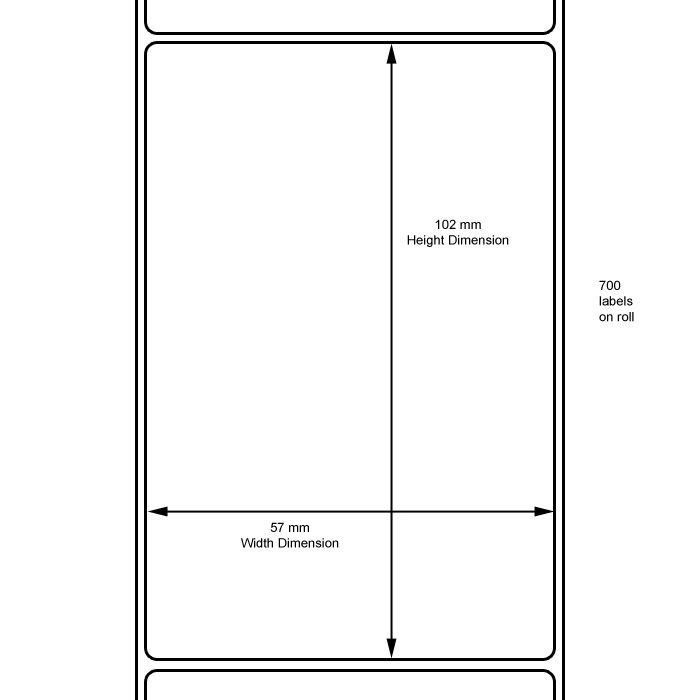 Etikettrulle, DT, Perf, Z-Select 2000D, 57x102Ø25,4 mm, 700 st/rulle
