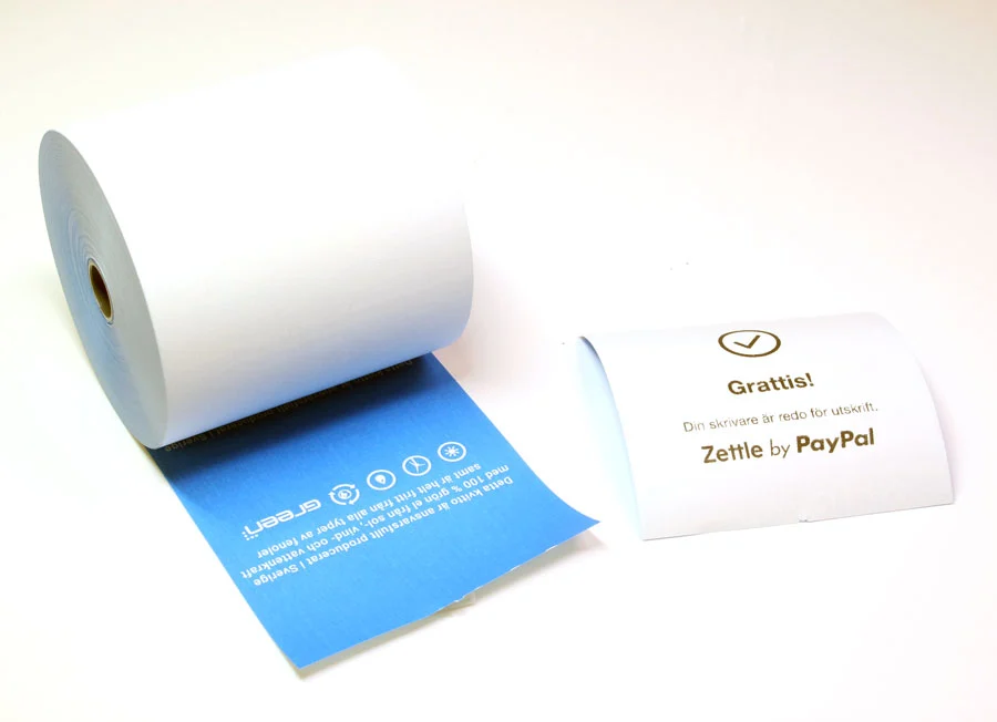 Blåa kvittorullar till kvittoskrivare, Bredd: 80 mm, Längd: 56 m