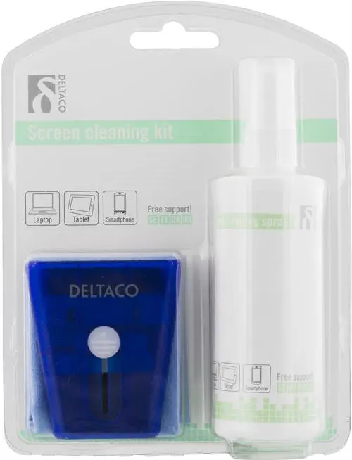 Skärmrengöringskit, rengöringsmedel, microfiberduk och borste