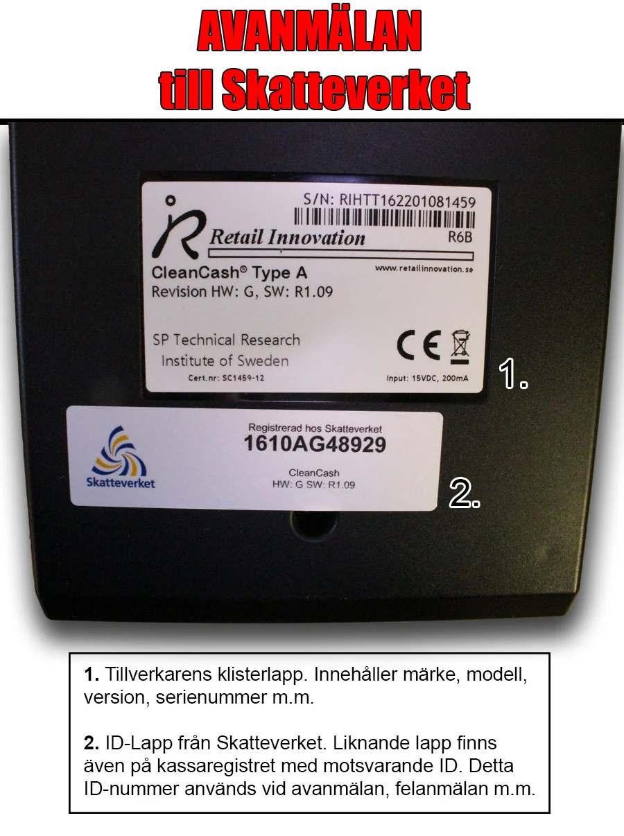 Avanmälan av kassaregister och kontrollenhet till Skatteverket