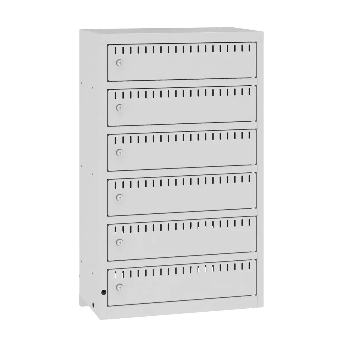 Vägghängt laddskåp för cykelbatterier, 6 fack, Hänglåsklyka, Jolt-W6