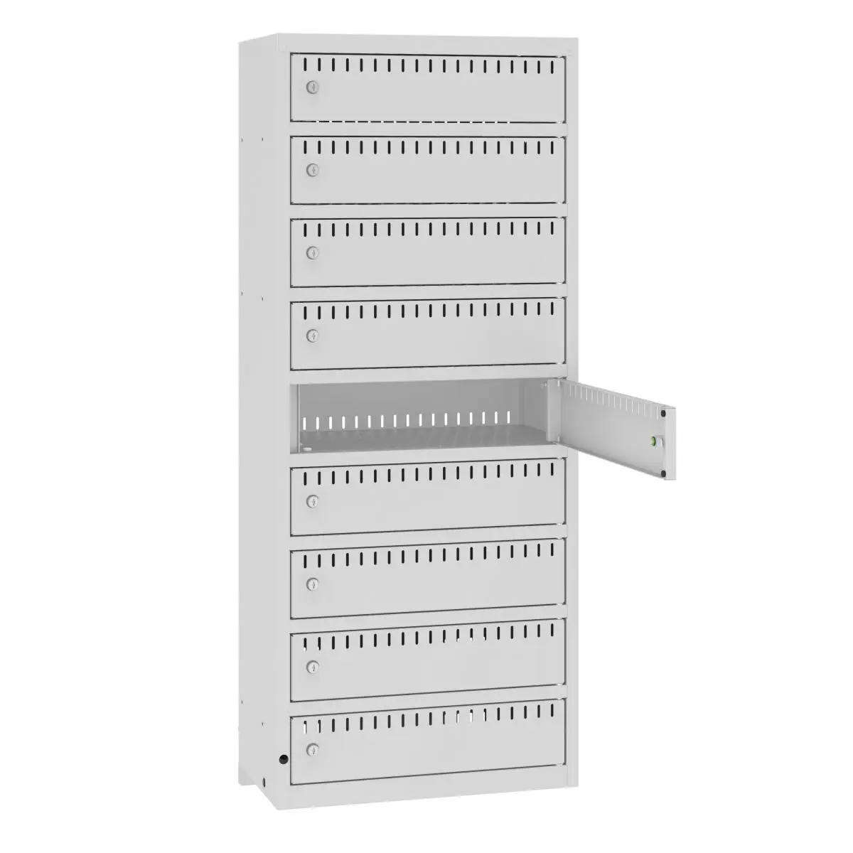 Väggmonterat laddskåp för cykelbatterier, 9 fack, Hänglåsklyka, Jolt-W9