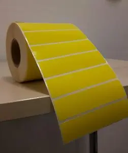 Hyllkantsetikett, DT, Avdragbart lim, Gul, Perf, 100x25Ø40 mm, 1500 st/rulle