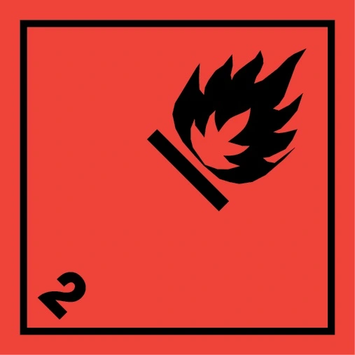 Farligt gods-etiketter, Brandfarliga gaser, 100x100 mm, 250 st etiketter/rulle