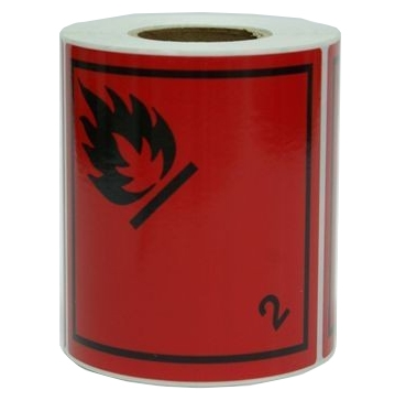 Farligt gods-etiketter, Brandfarliga gaser, 100x100 mm, 250 st etiketter/rulle