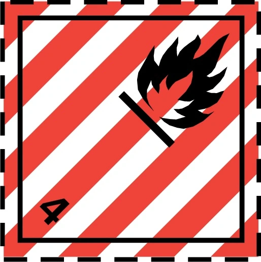 Farligt gods-etiketter, Brandfarliga fasta ämnen, 100x100 mm, 250 st etiketter/rulle